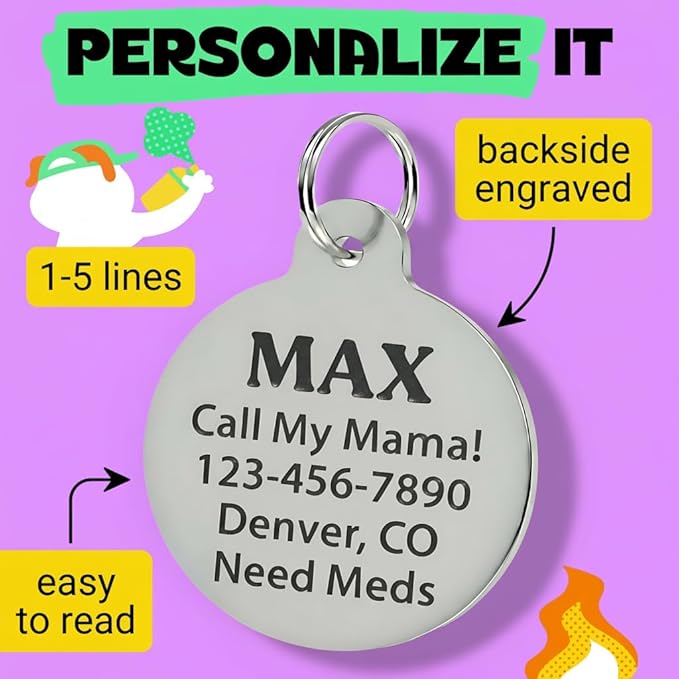 Bad Tags Personalized Dog and Cat ID Tags in 25+ Designs and 2 Sizes - 5 Lines of Custom Engraved Text - Funny Cute Personalized Pet Tags (Invader of Personal Space - Black, Small (1 inch))