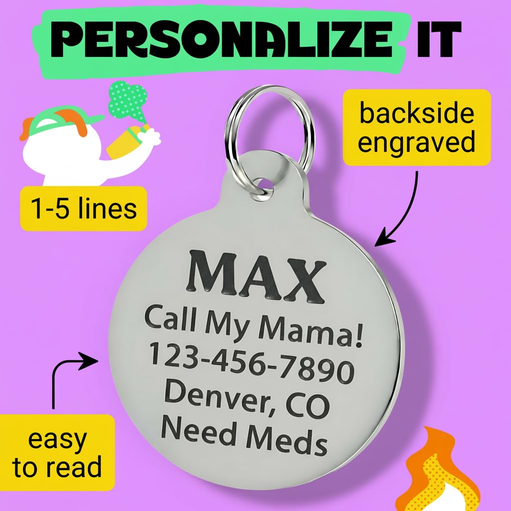 Bad Tags Personalized Dog and Cat ID Tags in 25+ Designs and 2 Sizes - 5 Lines of Custom Engraved Text - Funny Cute Personalized Pet Tags (Don't Touch Me Peasant, Large (1.25 inch))