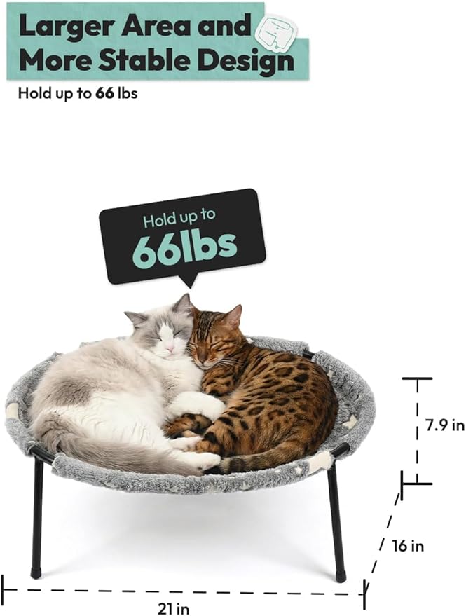 POMESEA Elevated Cat Bed, Glow-in-The-Dark Fabric Cat Hammock Bed for Large Indoor Cats, Machine Washable & Breathable Cover, Tool Free Easy Assembly, up to 66Lbs (Gray, L)