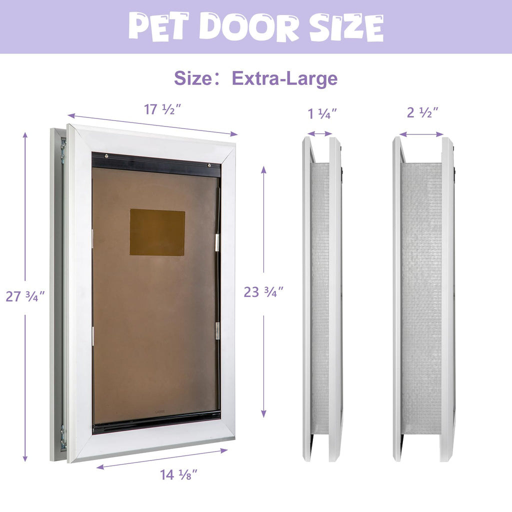 Rseord Durable Pet Door, Aluminum Door for Dog and Pets, X-Large Doggie Door with Automatic Closing Magnetic Flaps, Ideal for Interior and Exterior Doors, Screen and Wall, Weather Resistant