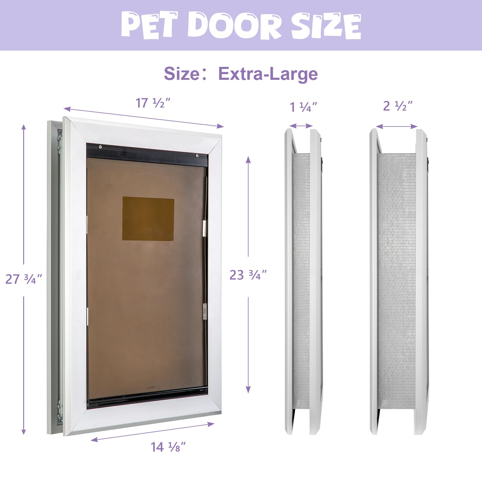 Rseord Durable Pet Door, Aluminum Door for Dog and Pets, X-Large Doggie Door with Automatic Closing Magnetic Flaps, Ideal for Interior and Exterior Doors, Screen and Wall, Weather Resistant