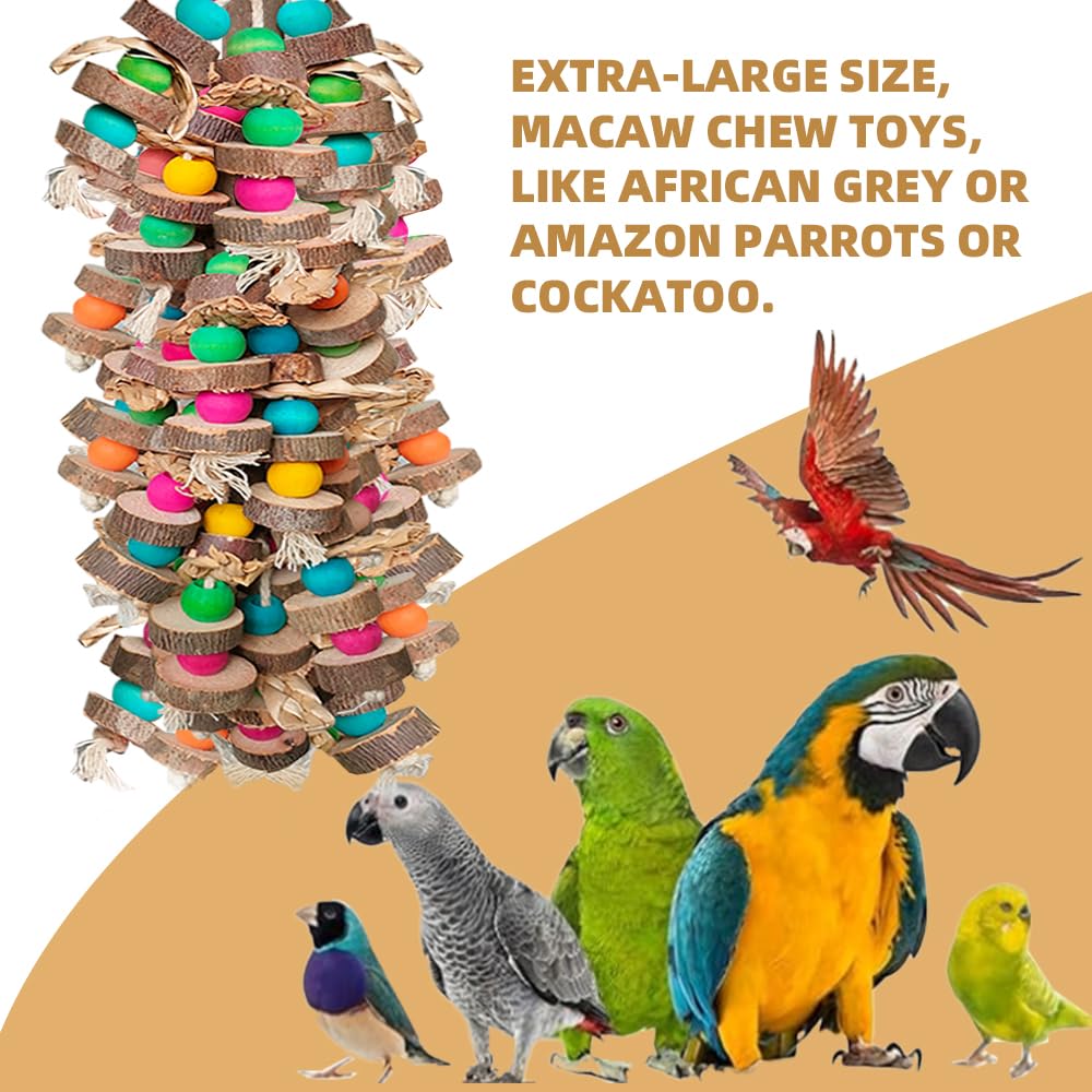 Extra Large Bird Parrot Toys- 19.7 inch Multicolored Natural Wooden Block Parrot Chewing Toy Suggested for Macaws cokatoos, African Grey and a Variety of Parrots. (Large Size)