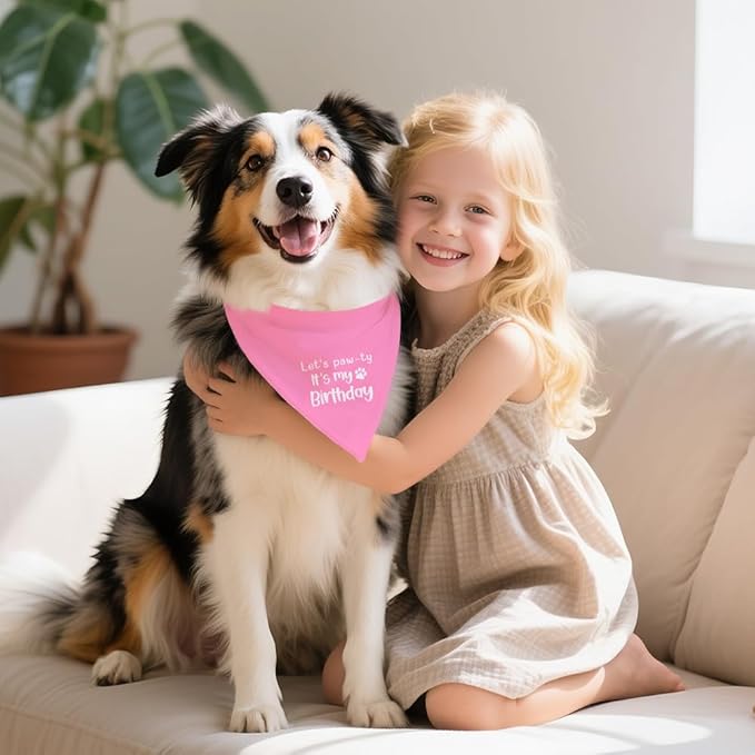 Let's Pawty It's My Birthday Dog Bandana, Happy Birthday Girl Dog Bandana, Pet Scarf Accessories for Dog's Party Dogs Lovers Gifts, Party Pet Photo Prop Accessories for Dogs Lovers
