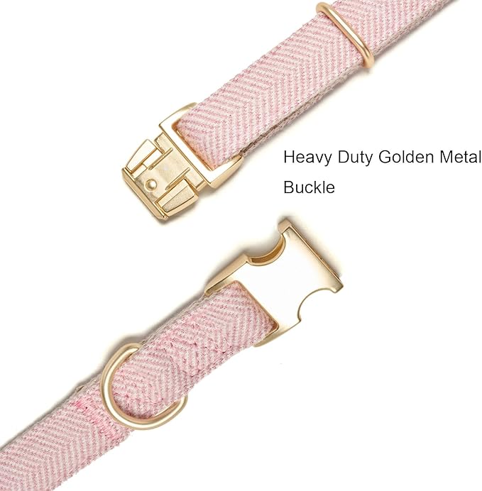 YUDOTE Soft Cotton Hemp Dog Collar with Metal Buckle Adjustable Twilled Dog Collars for Female Small Medium Large Dogs(Pink,Medium)
