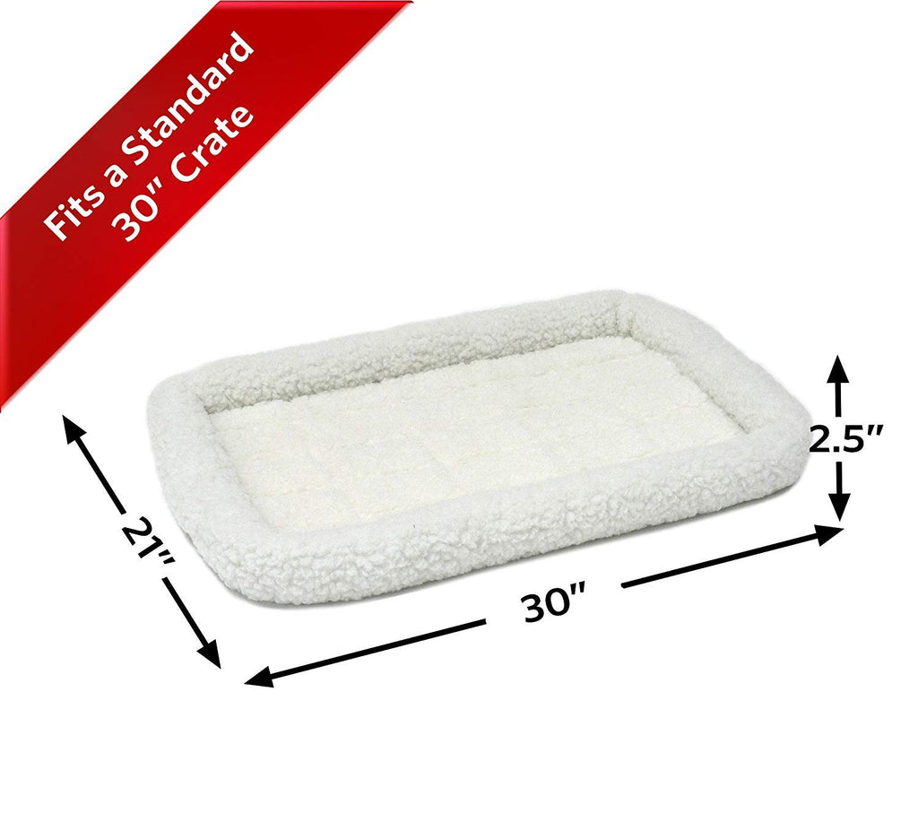 MidWest Homes for Pets QuietTime Dog Bed - White Fleece Bolster, Ultra-Soft and Machine Washable, Fits 30-Inch Crates and Carriers, for Medium Breed Dogs