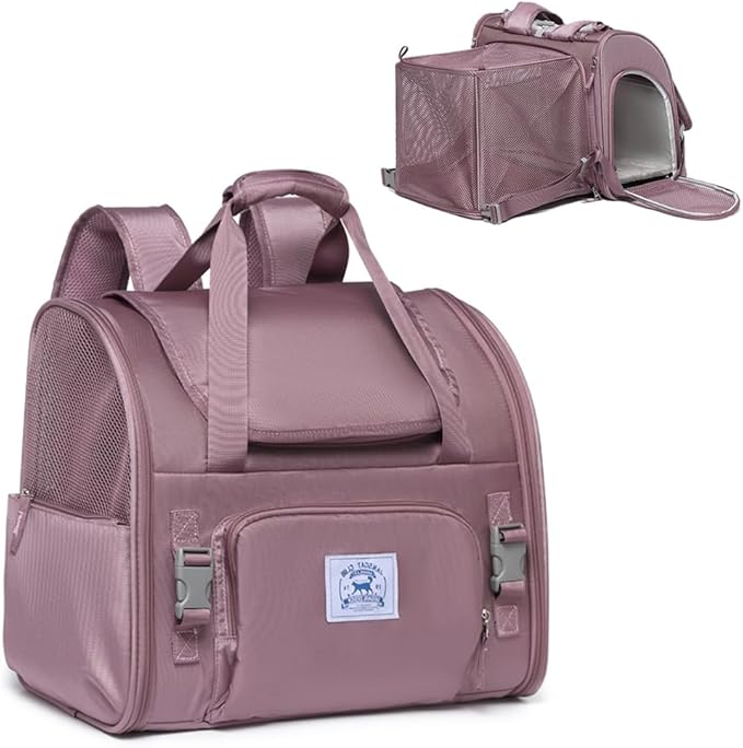Pet Backpack Carrier for Small Dogs Medium, Puppies,Breathable and Collapsible Design, Portable Travel Bag for Bearded Dragon,Rabbit Cage (Brown +Two-Shoulder