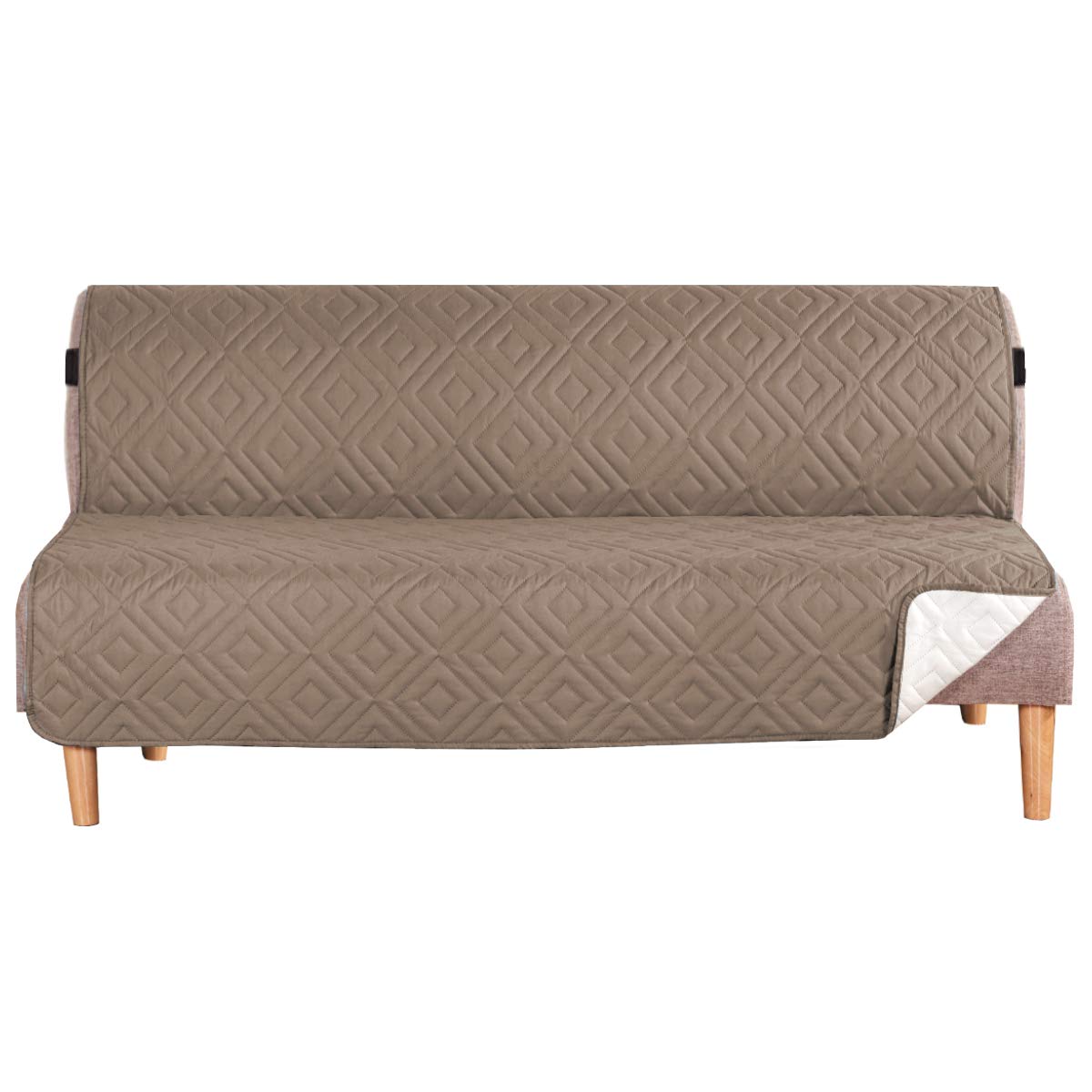 H.VERSAILTEX Futon Cover Reversible Sofa Slipcover Furniture Protector Water Resistant 2 Inch Wide Elastic Strap Futon Sofa Bed Pets Kids Dog Cat Fit Sitting Width Up to 70"(Futon, Taupe Brown/Beige)