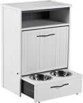 New Age Pet ECOFLEX Brea Dog Food Pantry in Antique White, Two 32 oz Bowls, Moisture Resistant, Easy Assembly, Holds 25 lbs