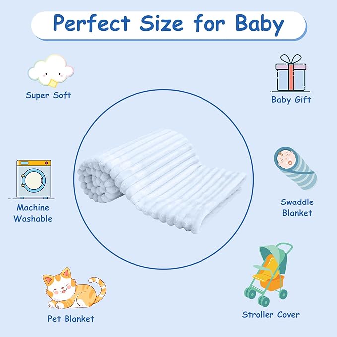 Eonkasp Soft Fleece Baby Blanket Ultra Cozy Blue Baby Blankets for Boys Warm and Lightweight Infant Toddler Newborn Receiving Gift with Reversible Stripes for Crib Stroller, 30x40 Inch, Light Blue