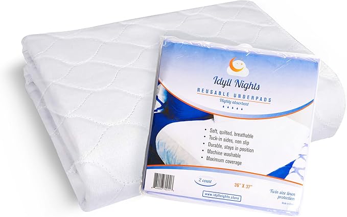 Washable Incontinence Bed Pads 36" x 37" (2 Pack) – Soft, Absorbent & Waterproof Mattress Protector with Tuck-in Sides – Reusable Twin Underpads for Kids, Adults, Seniors & Hospital Beds