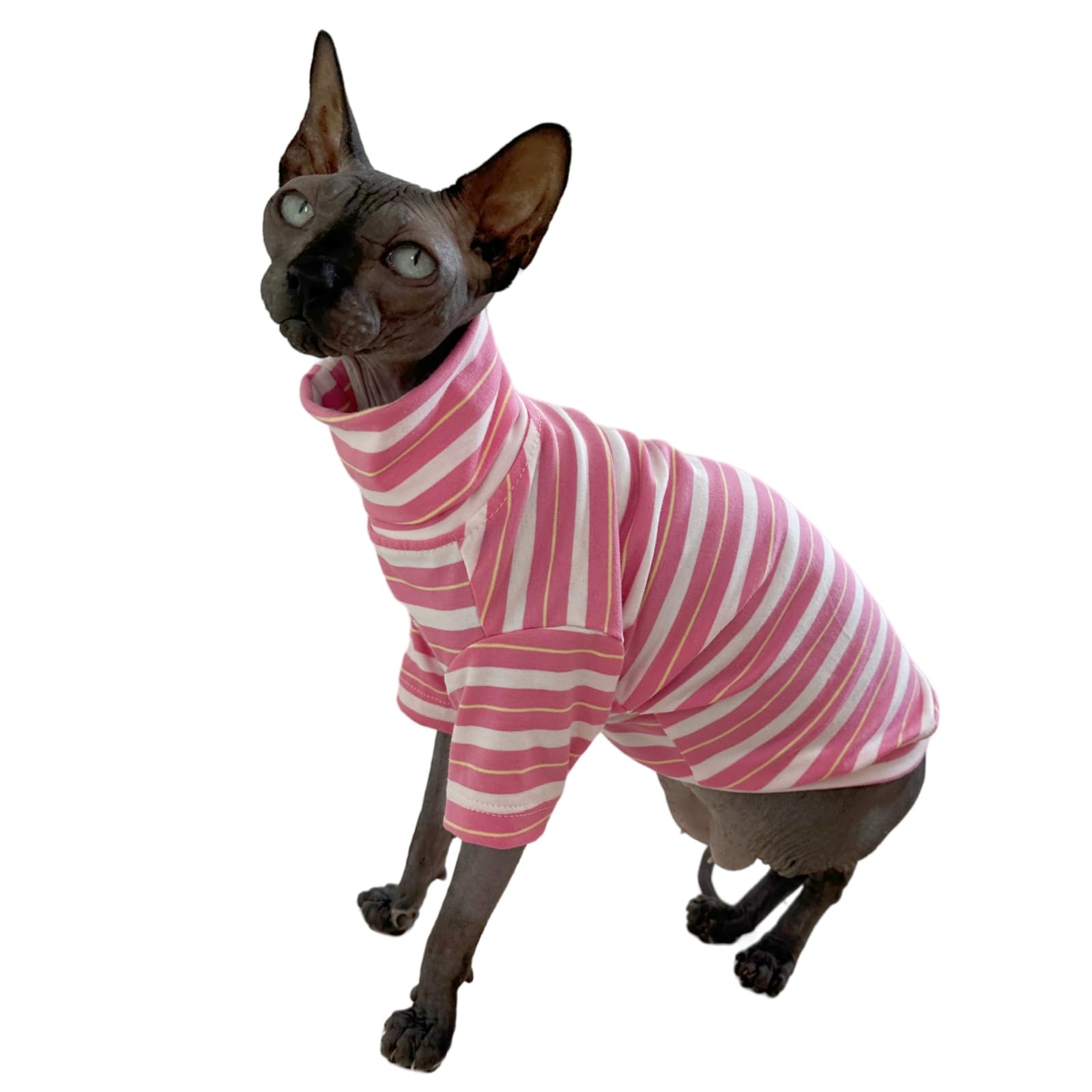 Vintage Stripes Sphynx Hairless Cats Turtleneck Shirt Cotton for Sphinx Cat