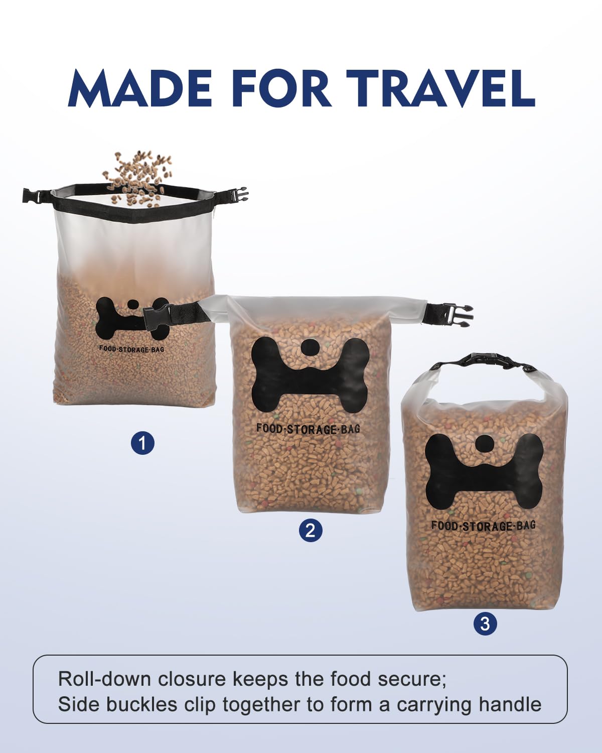 ANVS Silicone Pet Food Storage Bag,30-Cup Dog Food Travel Bag with 2PCS Collapsible Bowls, Perfect for Camping Trip, Dog Boarding, Weekend Getaways and Travel