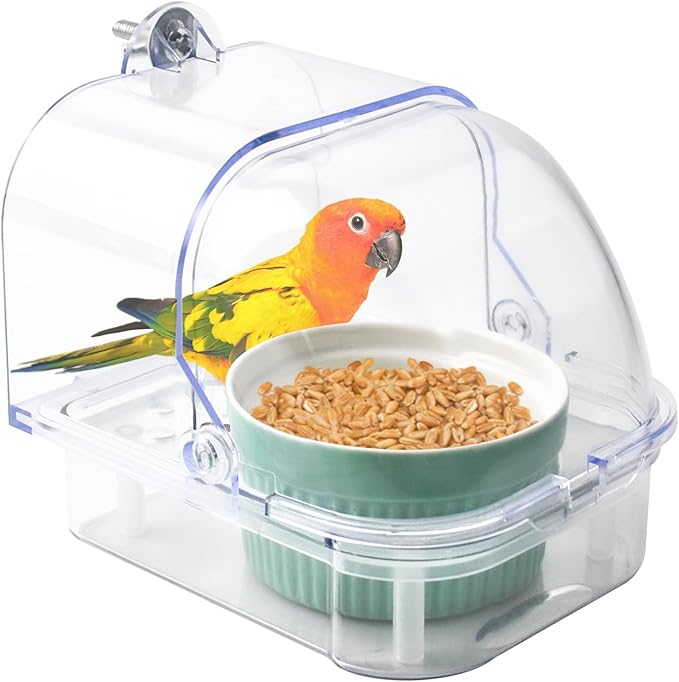 MUYG No Mess Parakeet Feeder, 2 in 1 Pull Out External Parrot Feeder with Bottom Drawer Hanging Shower Box for Birds Budgies Parakeet Small Parrot Cockatiels(Pink)