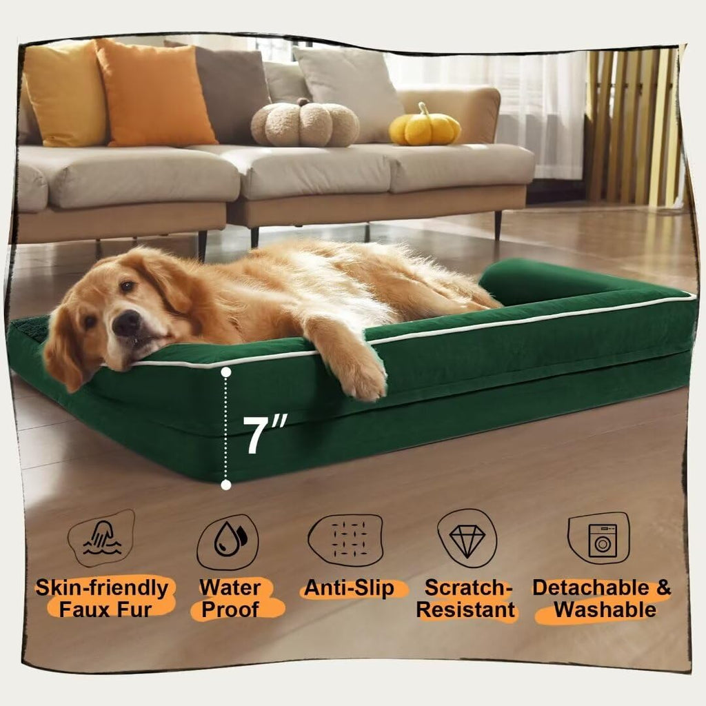 MEKIY Orthopedic Washable Dog Bed with Bolster for Medium to Large Dogs