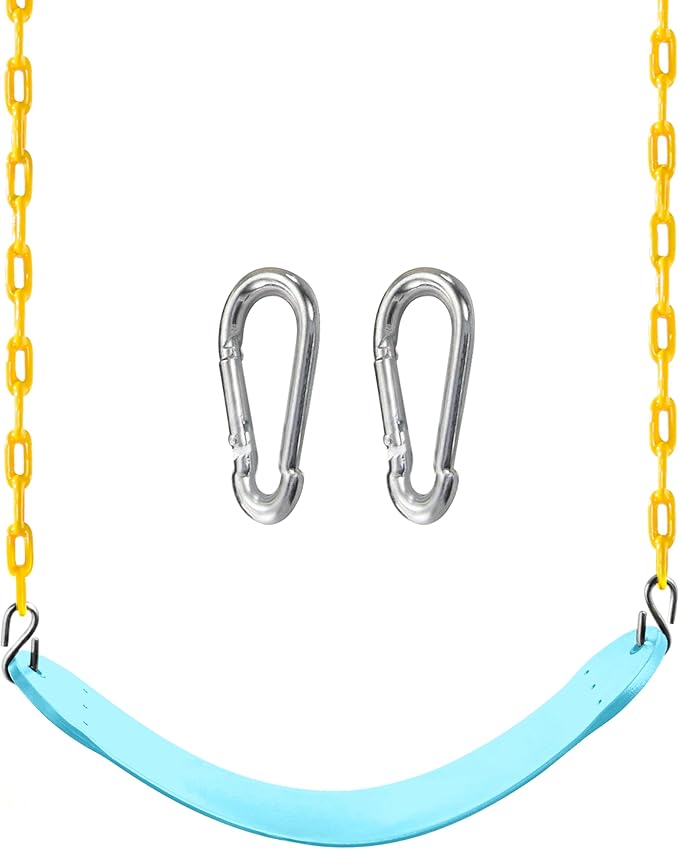 TURFEE Swing for Outdoor Swing Set - Pack of 1 Seat Replacement Kit with Heavy Duty Chains - Backyard Swingset Playground Accessories for Kids (Blue)
