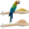 2 Pack Bird Perch Feeding Cup, Bowls for Cage Wooden Perch Stand Hanging Bowls for Bird Cage Accessory Parrot Wood Perch Stand Toy for Parakeet Lovebird Cockatiel Budgie