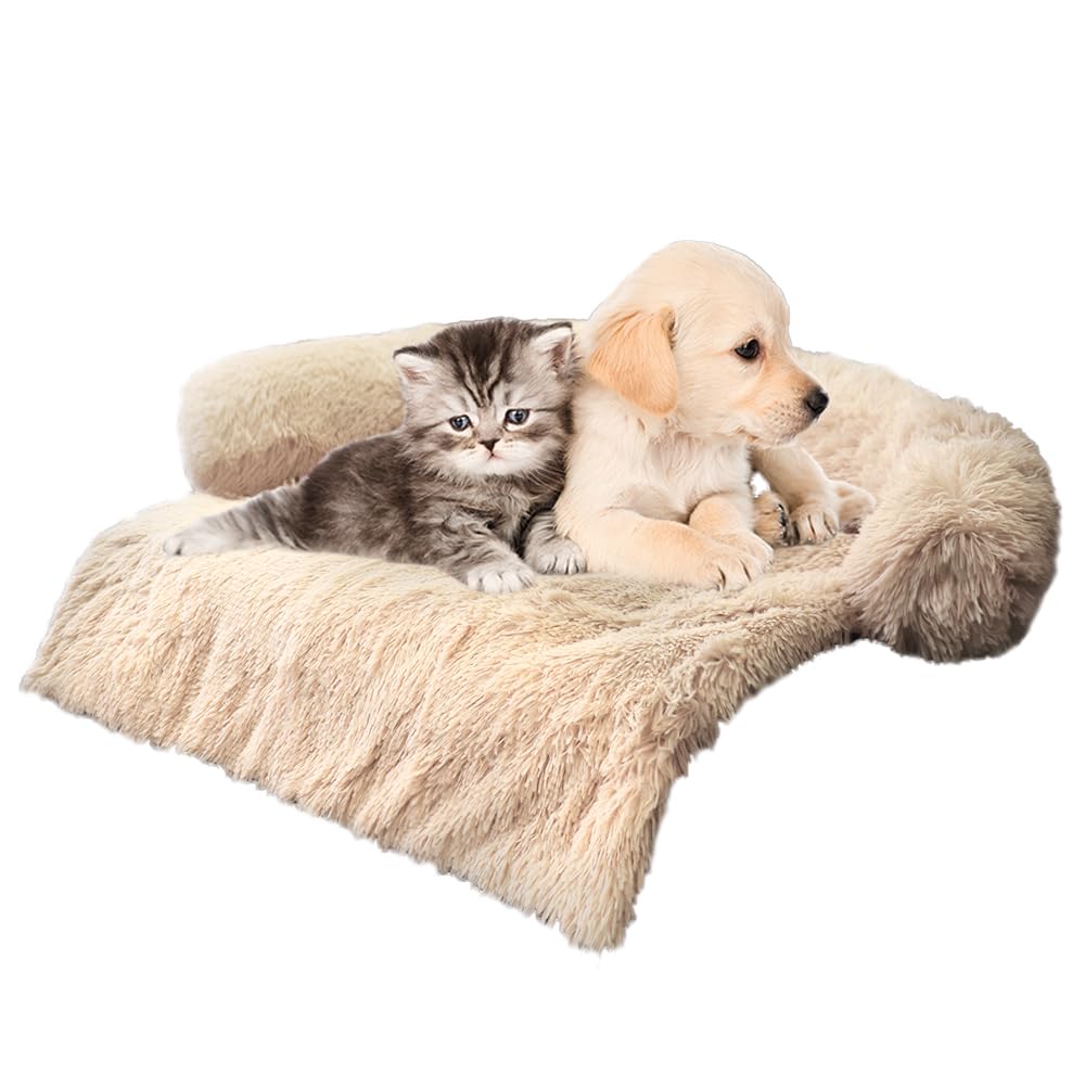 Tinaco Calming Dogs/Cats Bed Mats, Dog Pad Washable Removable Couch Cover, Plush Long Fur Mat for Pets, Waterproof, Perfect for Small, Medium and Large Dogs and Cats (Desert Brown, 45"x37"x 6.0")