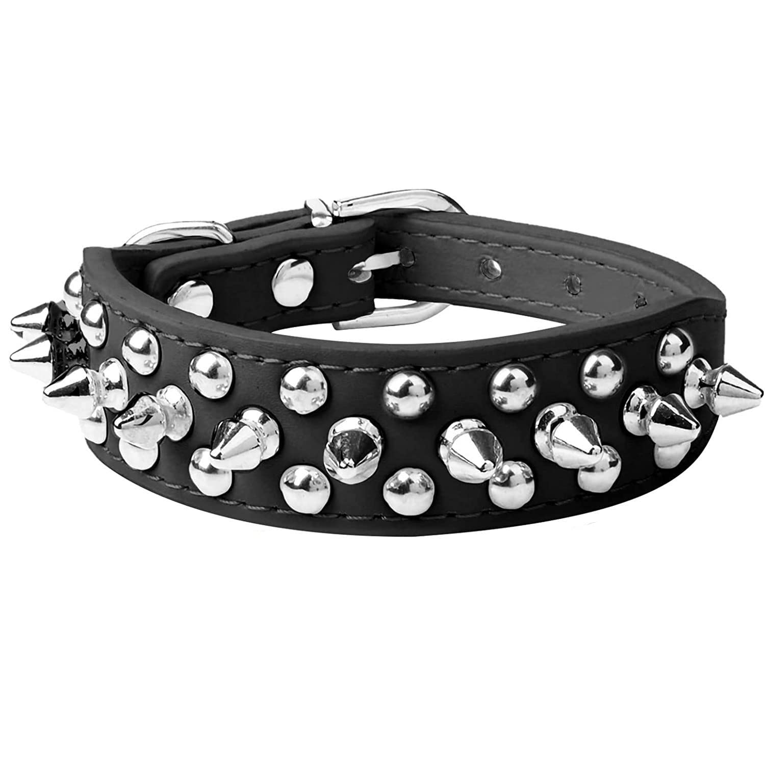 haoyueer Spiked Dog Collar Soft Pu Leather Mushrooms Rivet Spike Studded Puppy Adjustable Pet Collars for Small Breeds (L, Black)