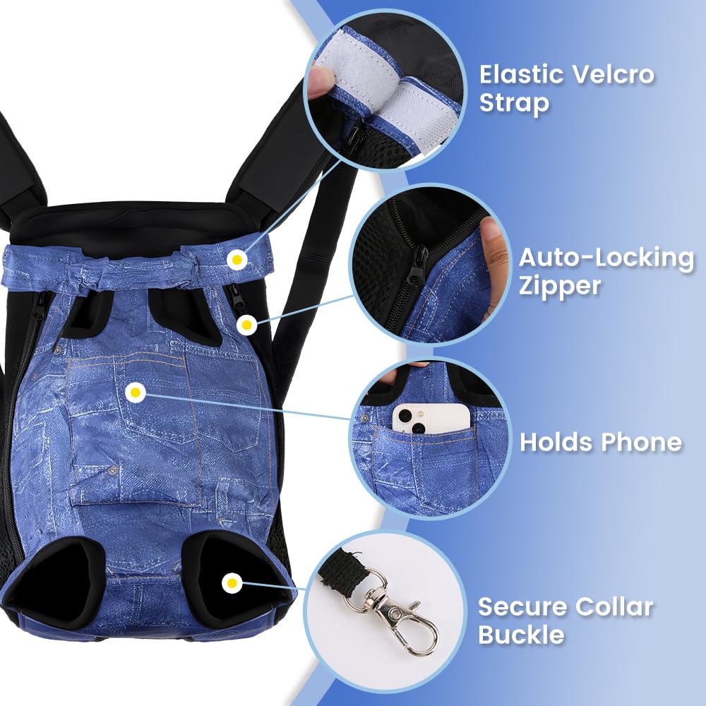 Mosago Dog Backpack Carrier, Front Chest Carrier for Small Dogs, Blue, XL