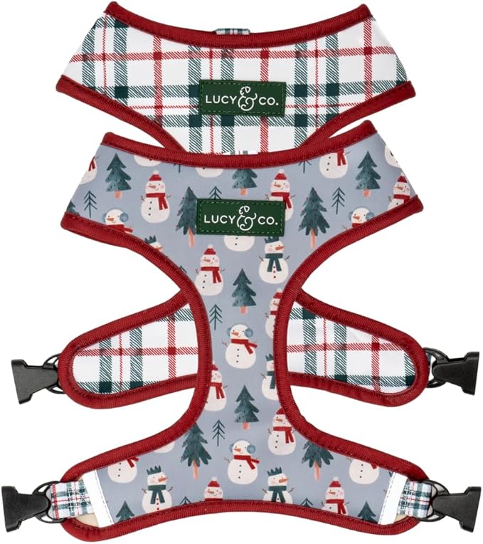 Lucy & Co. Reversible Dog Harness - Water-Repellent Neoprene, Dual-Print Design, Easy Swap Style, Adjustable Comfort Fit - Snow Much Fun Reversible Harness - X-Small