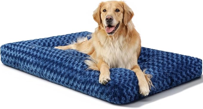 KSIIA Washable Dog Beds Large Sized Dog Crate Bed Plush Mat 41"x27" Blue