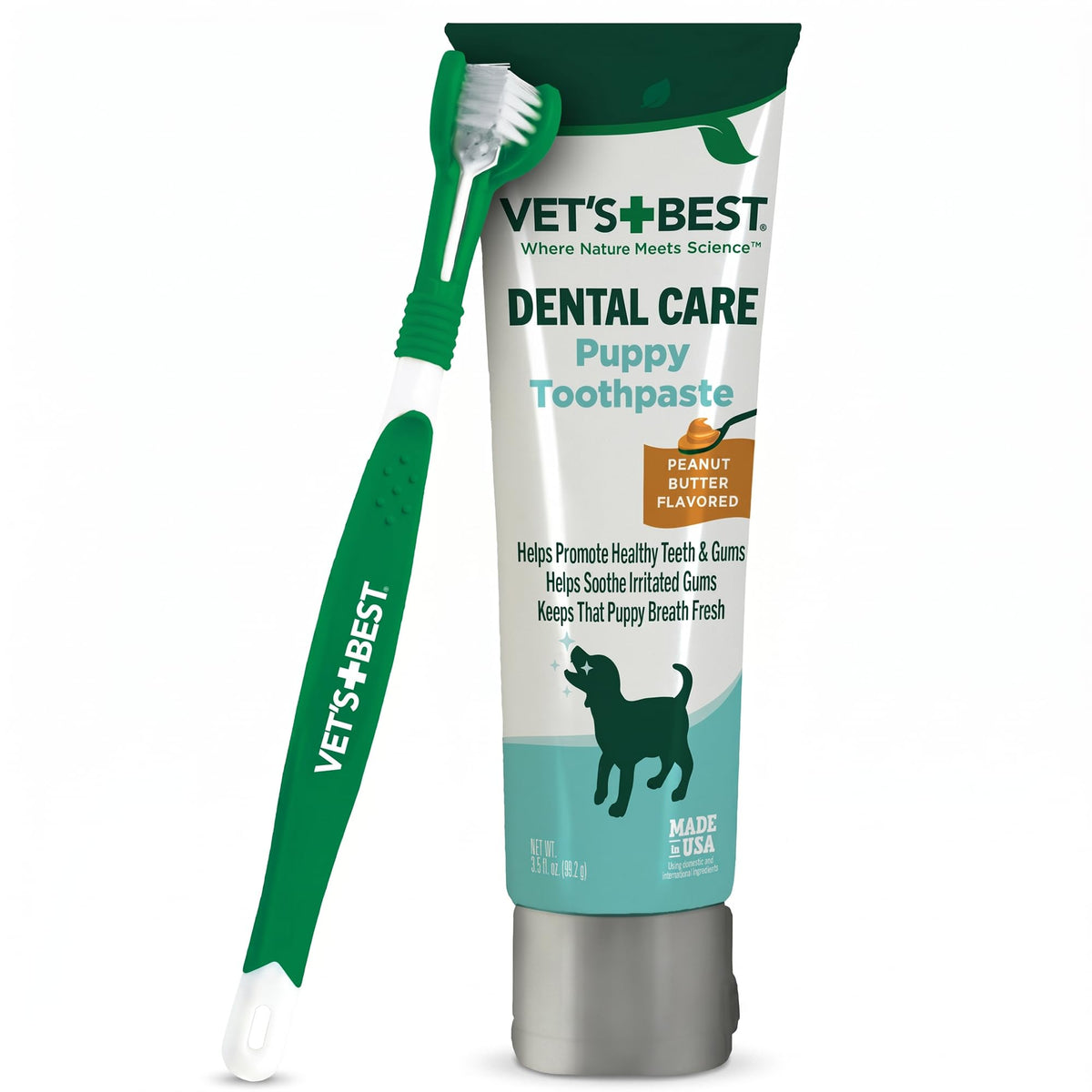 Vet's Best Puppy Toothpaste & Toothbrush Kit, Peanut Butter, Dogs, 3.5 oz