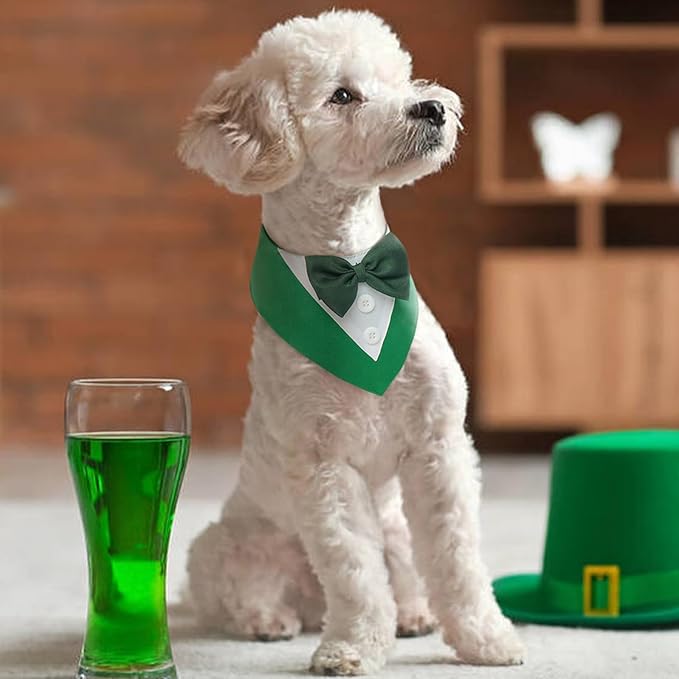 FUAMEY Dog Tuxedo St.Patrick's for Large Dogs,Dog Formal Suit Dogs Attire Pet Bow Tie Puppy Party Costumes Cat Tux Outfits Pets Bandana Cosplay Adjustable Bowties St.Patrick's Day Green XL