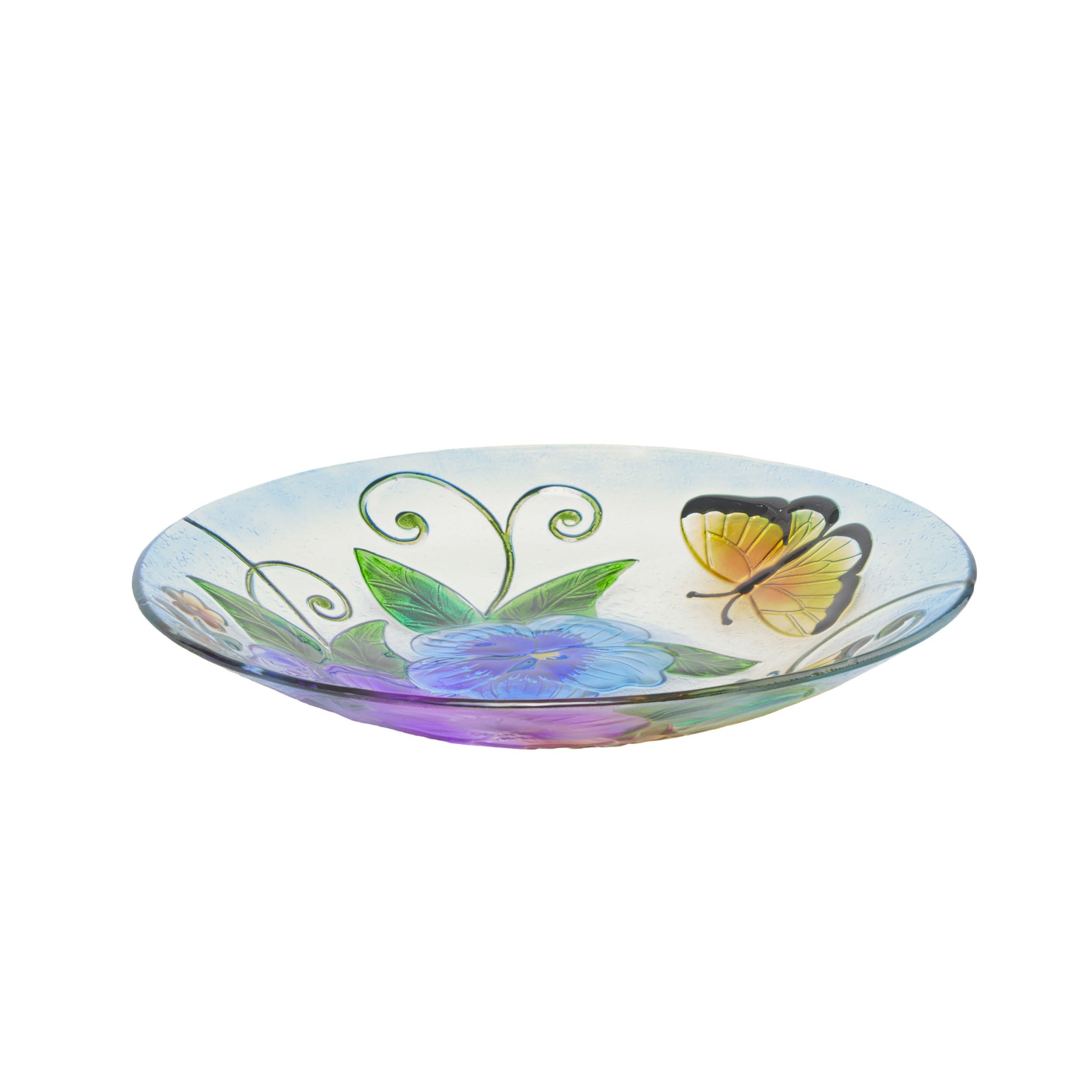Alpine Corporation 18" Glass Birdbath Topper with Colorful Butterfly and Flowers