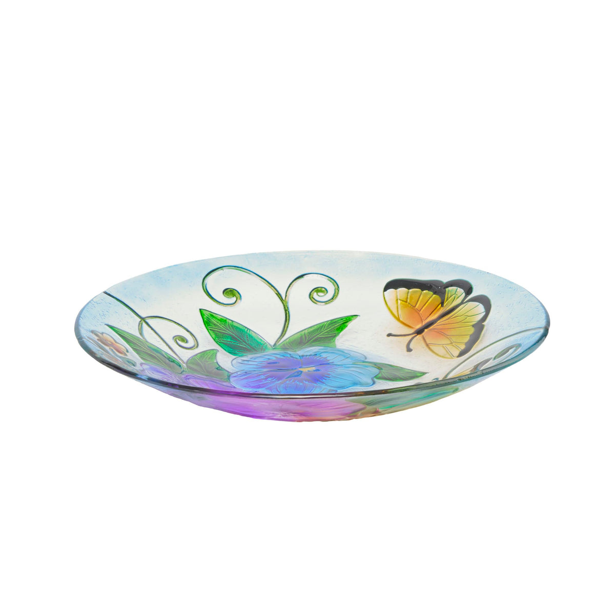 Alpine Corporation 18" Glass Birdbath Topper with Colorful Butterfly and Flowers