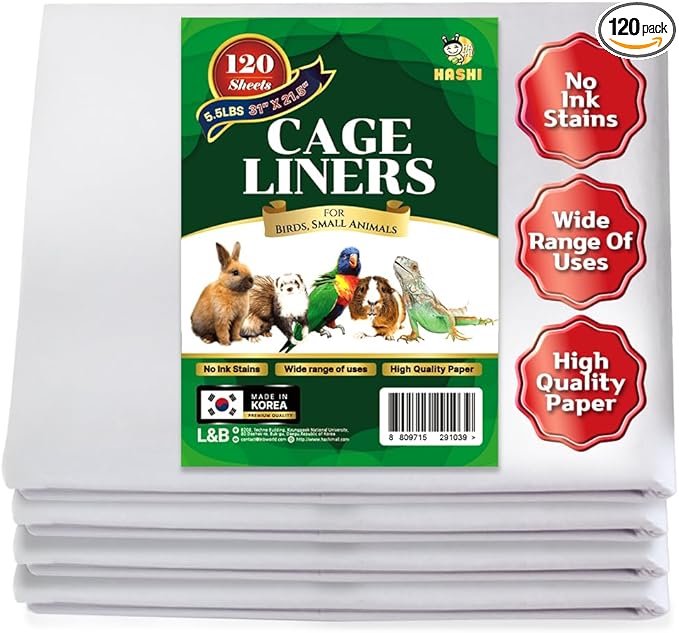 HA SHI Bird Cage Liners, 120 Unscented Newsprint Sheets, 31 x 21.5 in Large