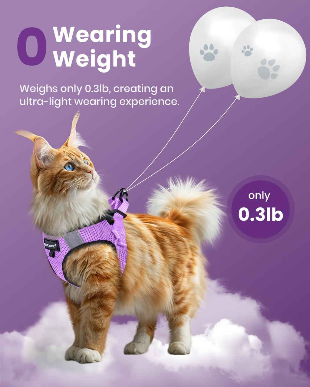 FAYOGOO Cat Harness, Cat Leash and Harness Set for Walking Escape Proof, Harness for Small Cats/Small Dogs, Large Kitten/Puppy Harness and Leash, Harness for Cats,XXL(Modern Violet, Medium)
