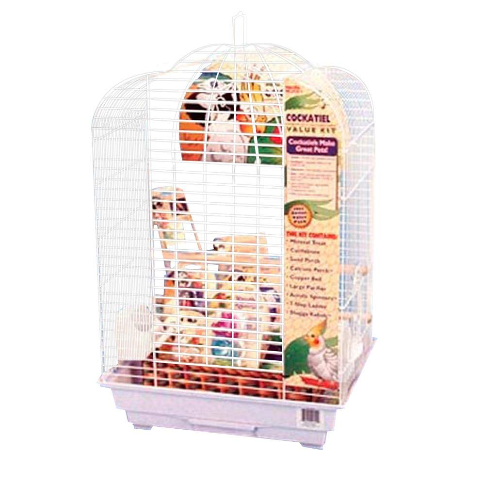 Penn-Plax Cockatiel & Small Parrot Starter Kit with Lockable Birdcage and Accessories - White