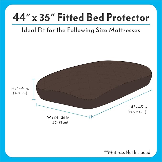 Paw Inspired Waterproof Fitted Cover for Dog Bed | Washable Bed Protector for Dog Mattress | Removable Replacement Cover for Large to XL Pet Bed (Dark Brown, 44 x 35 x 6 Inch)