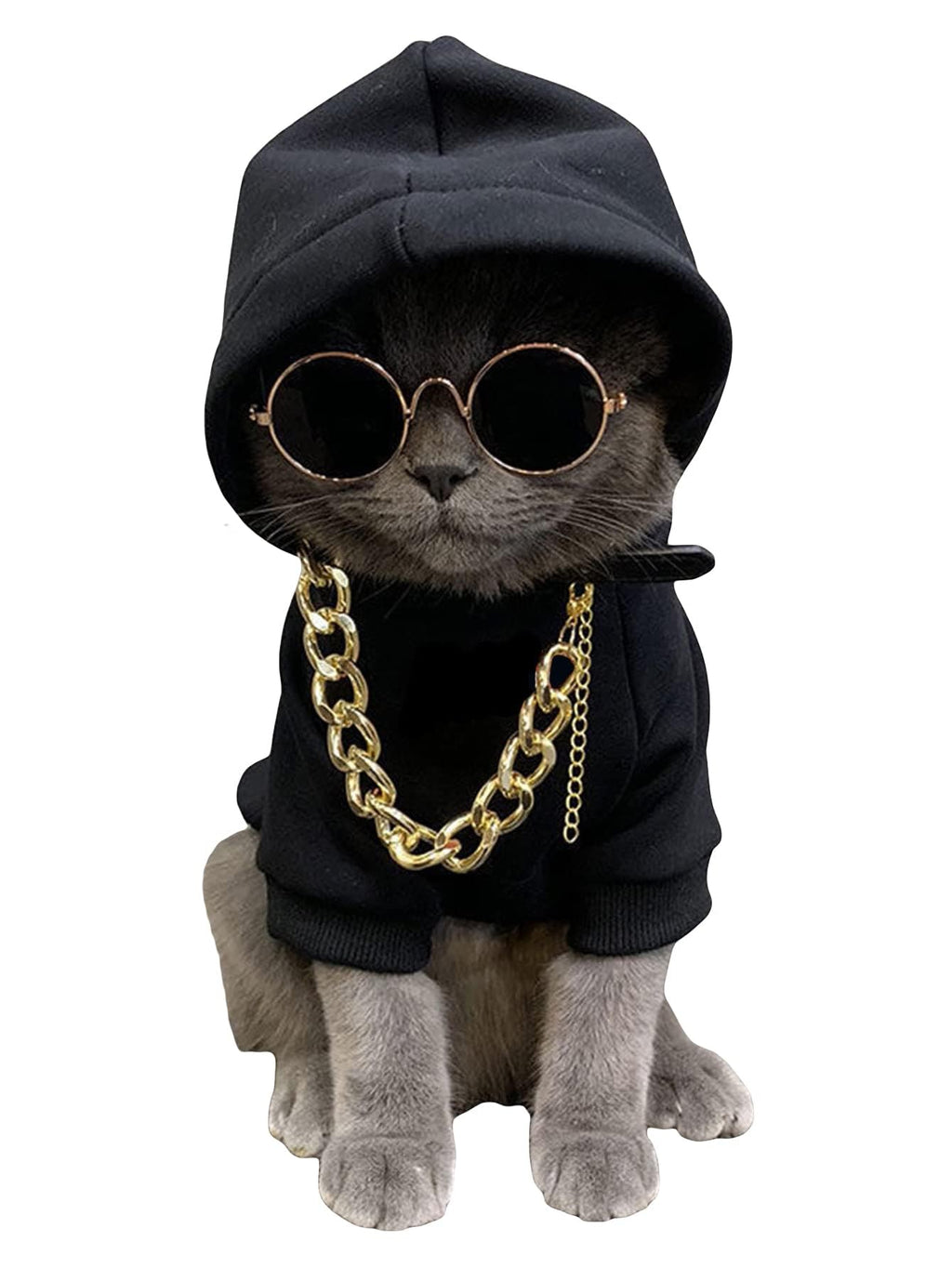QWINEE 3Pcs Dog Hoodie Cat Apparel Dog Custume Set with Necklace and Sunglasses Pet Clothes for Puppy Small Medium Dogs Cats Multicolor M