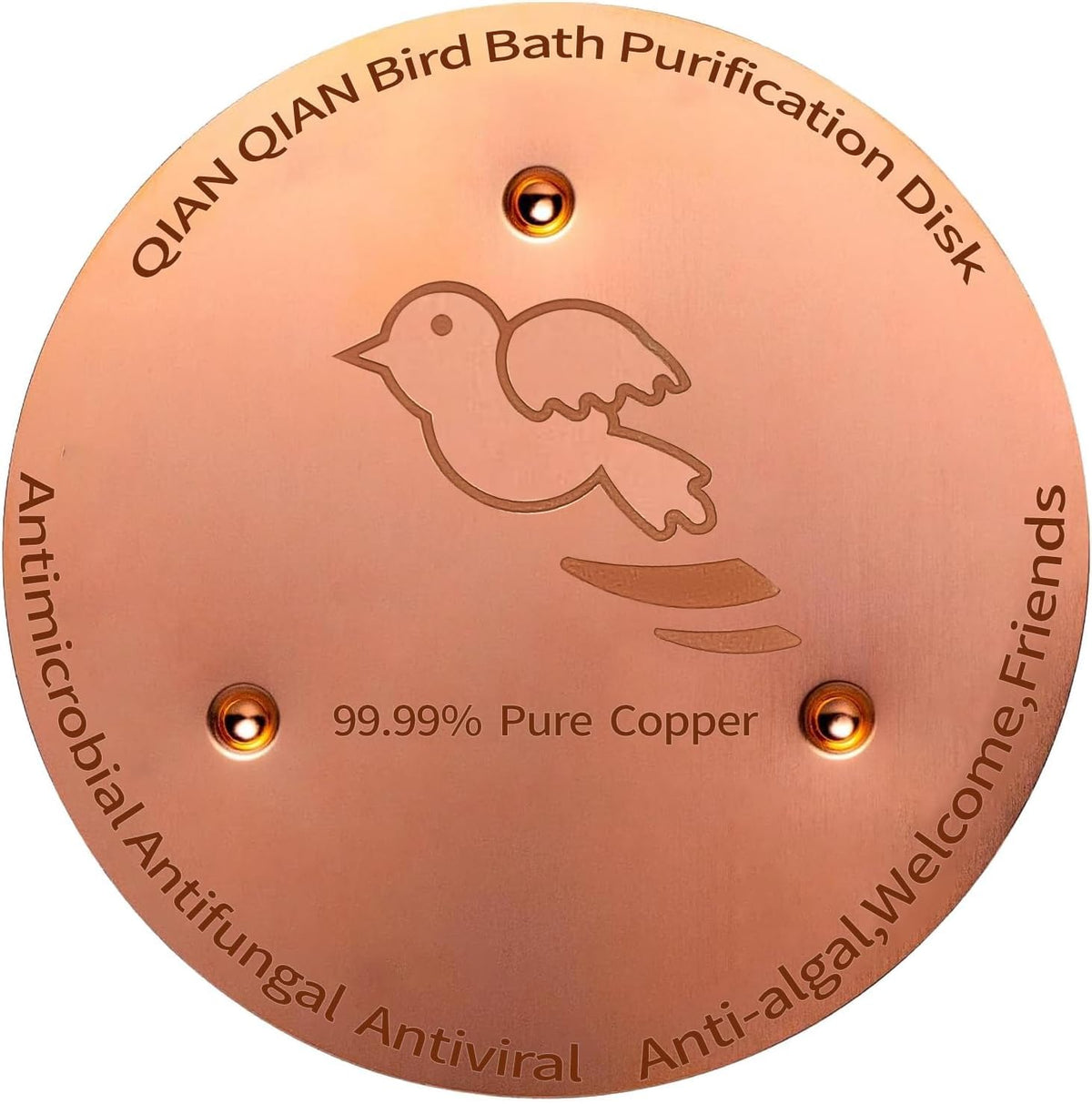 QIANQIANBird Bath Copper Disk, 0.6mm Reinforced 99.99% Pure Copper Cleaning Disk for Physical Safe Clean Water All-Season, Universal Fit for Outdoor Birdbaths, Bowl, Bird Bath Solar,2-Pack
