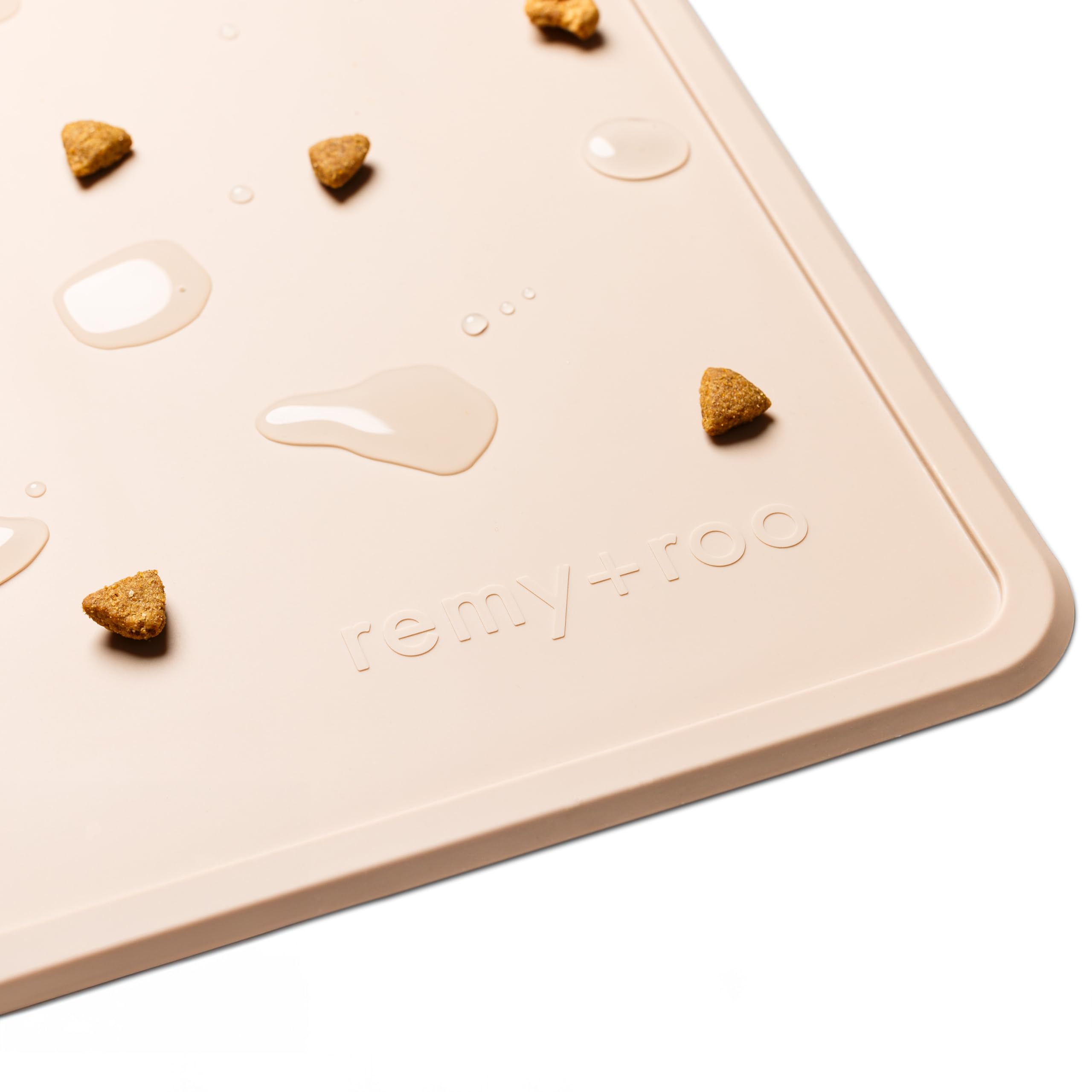 Remy+Roo Sand Silicone Dog Food Mat for Pet Bowl | 23.6" x 15.7" | 100% Waterproof | Non-Slip | Dishwasher Safe