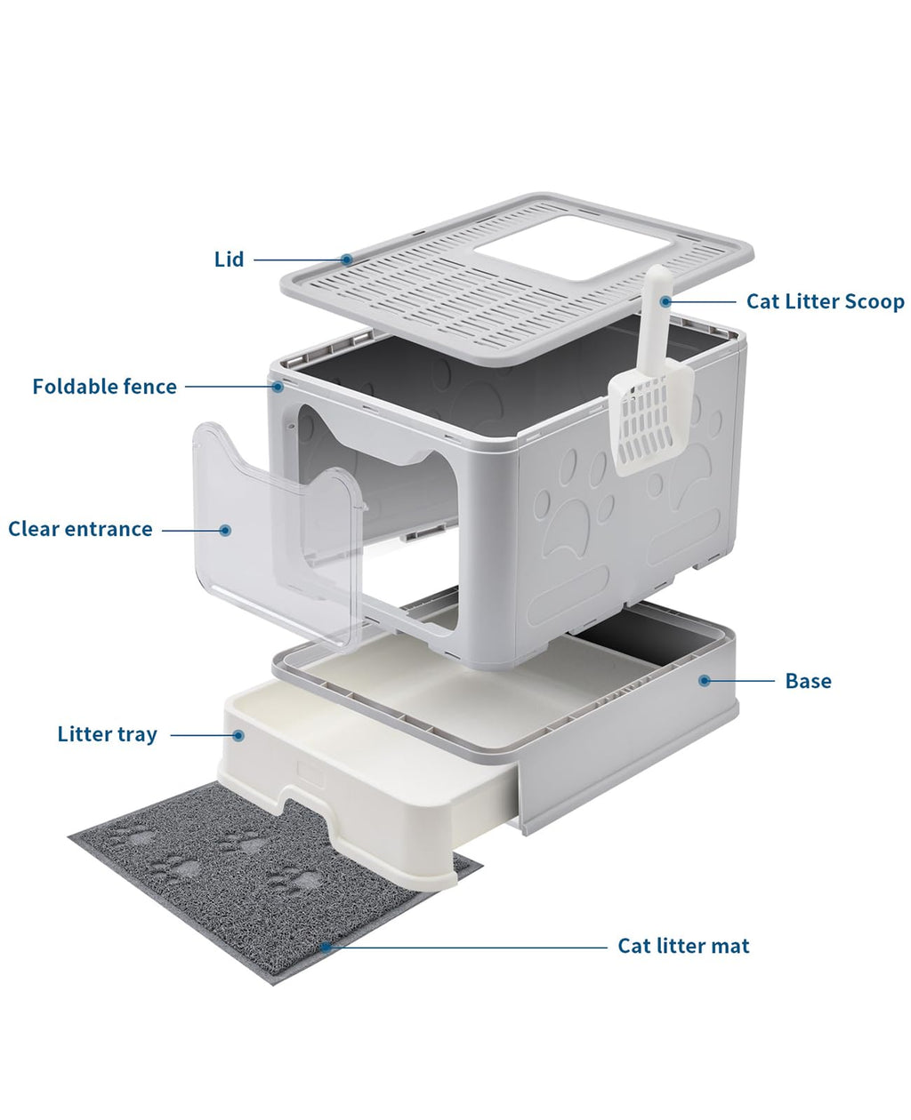 Medario Cat Litter Box with Litter Mat and Scoop (Grey)
