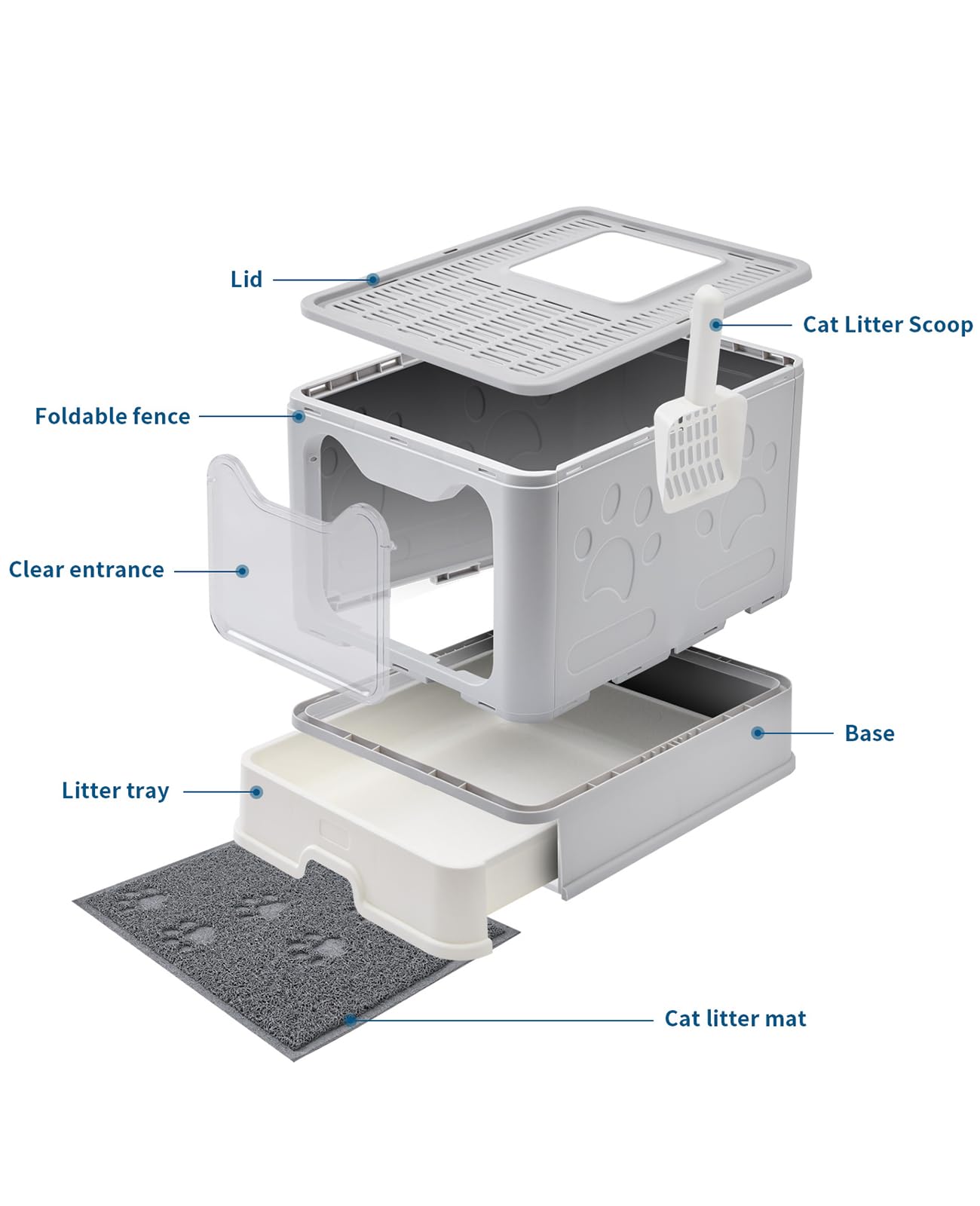 Medario Cat Litter Box with Litter Mat and Scoop (Grey)