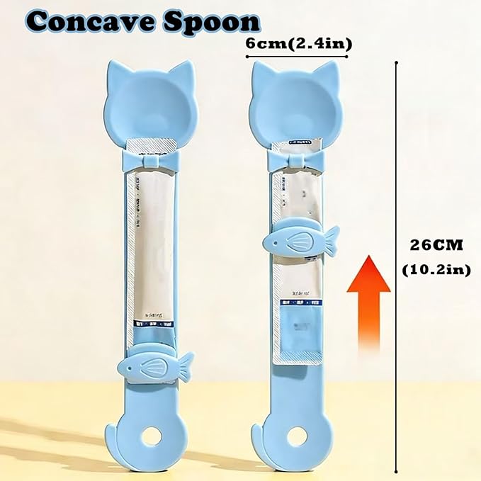 DORUI Cat Treat Spoon Squeeze & 3 Pcs Can Lids | Cat Treat Feeder for Liquid Snack | Universal Silicone Pet Can Covers BPA Free | Churu Spoon Dispenser(Blue)