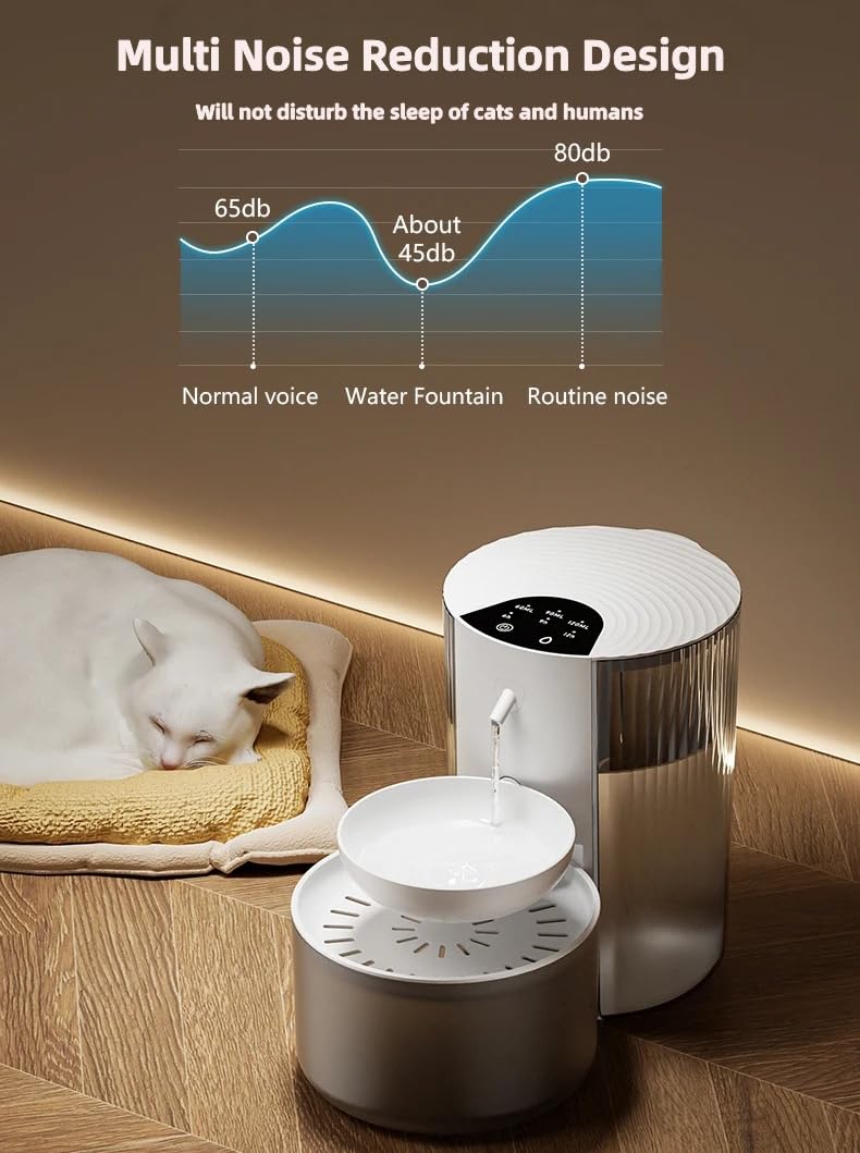 Wireless Cat Water Fountain Cordless No Filters, Pet Water Fountains