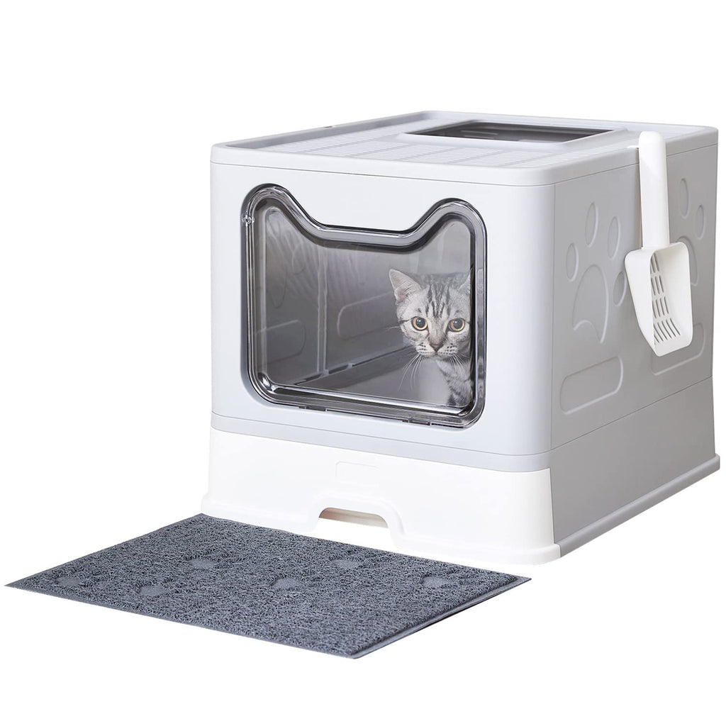 Medario Cat Litter Box with Litter Mat and Scoop (Grey)