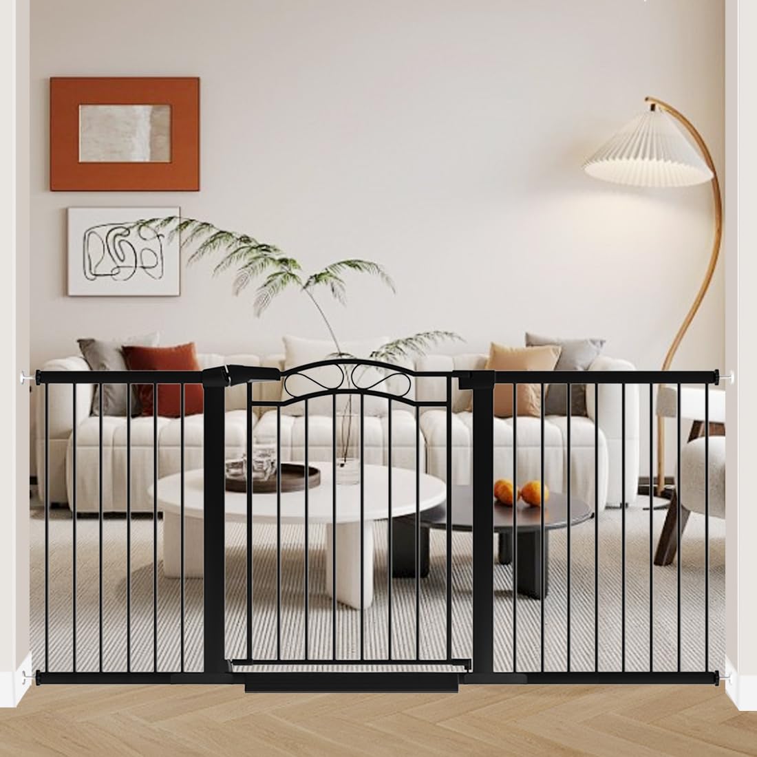 Fairy Baby 57.1"-59.8" Extra Wide Baby Gates with Door, 58 59 Inches Child Gate for Todder Kids, Metal Pressure Mounted Pet Dog Gate, Walk Thru Safety Gate for Doorway Stairs, Black