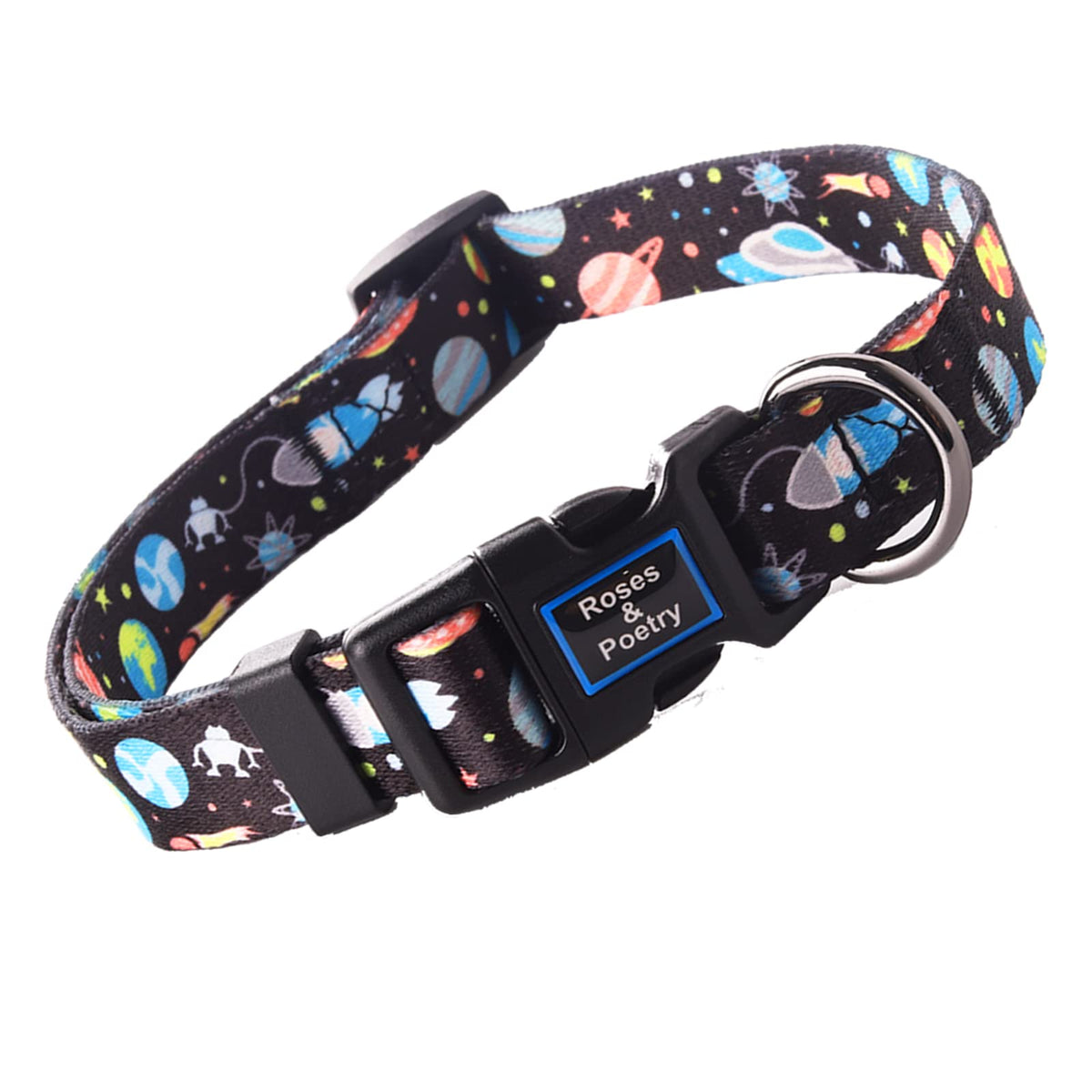 Roses&Poetry Dog Collar with Colourful Patterns, Adjustable Durable Puppy Collars for Small Medium Large Dogs (Black & White-L)