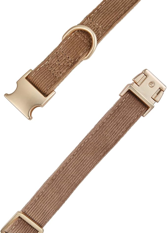 YUDOTE Soft Cotton Dog Collar with Metal Buckle Adjustable Heavy Duty Comfy Corduroy Collars for Small Medium Large Dogs,Brown,Small
