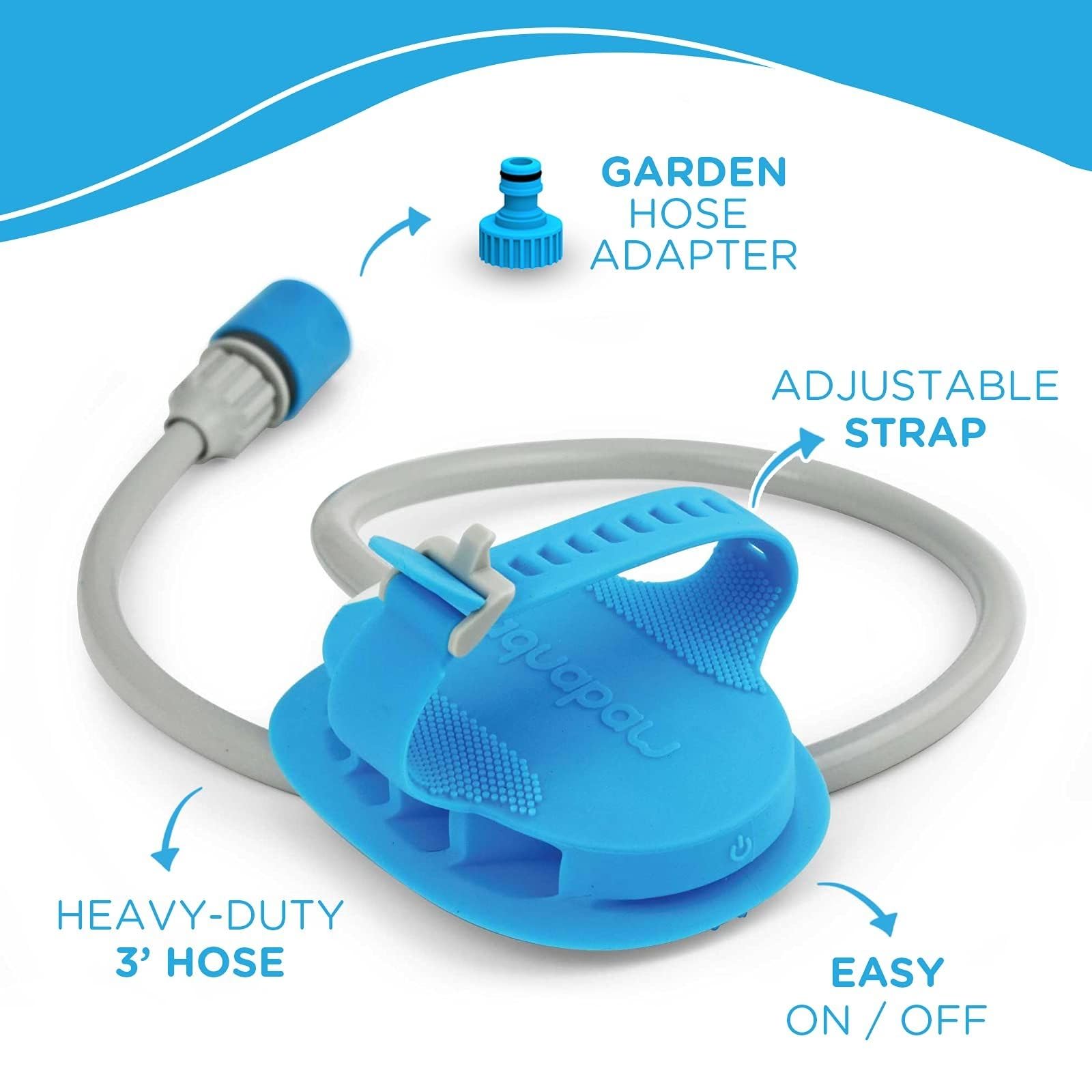 Aquapaw 5-in-1 Horse & Dog Bath Brush & Curry Comb - XL Blue Silicone - Includes 3-ft Shower Hose Attachment & Adapter - Adjustable Spray Scrub Massager - Great for Horses & Big Dogs