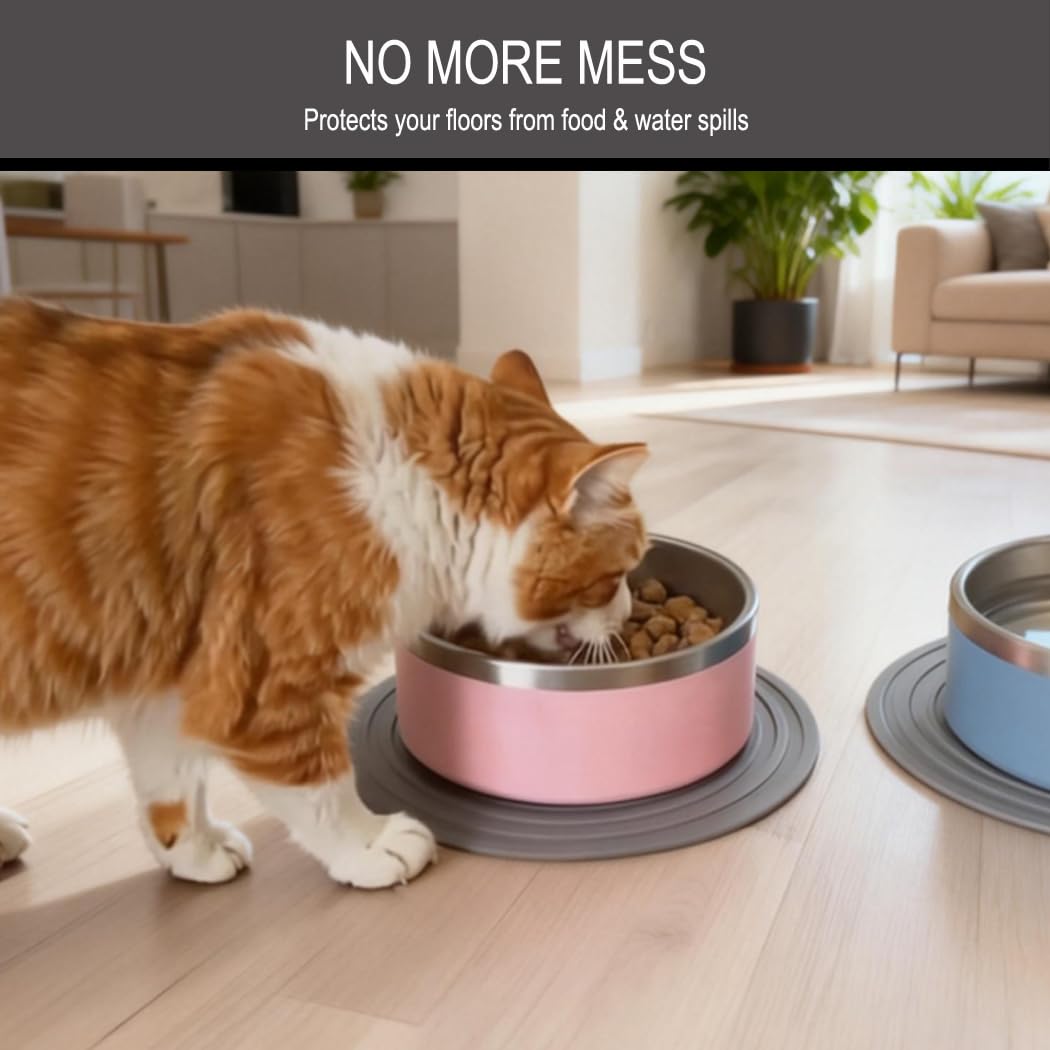 Metopets 2 PCS Small Pet Food Mat for Cat and Dog, Grey 9.5"x9.5"