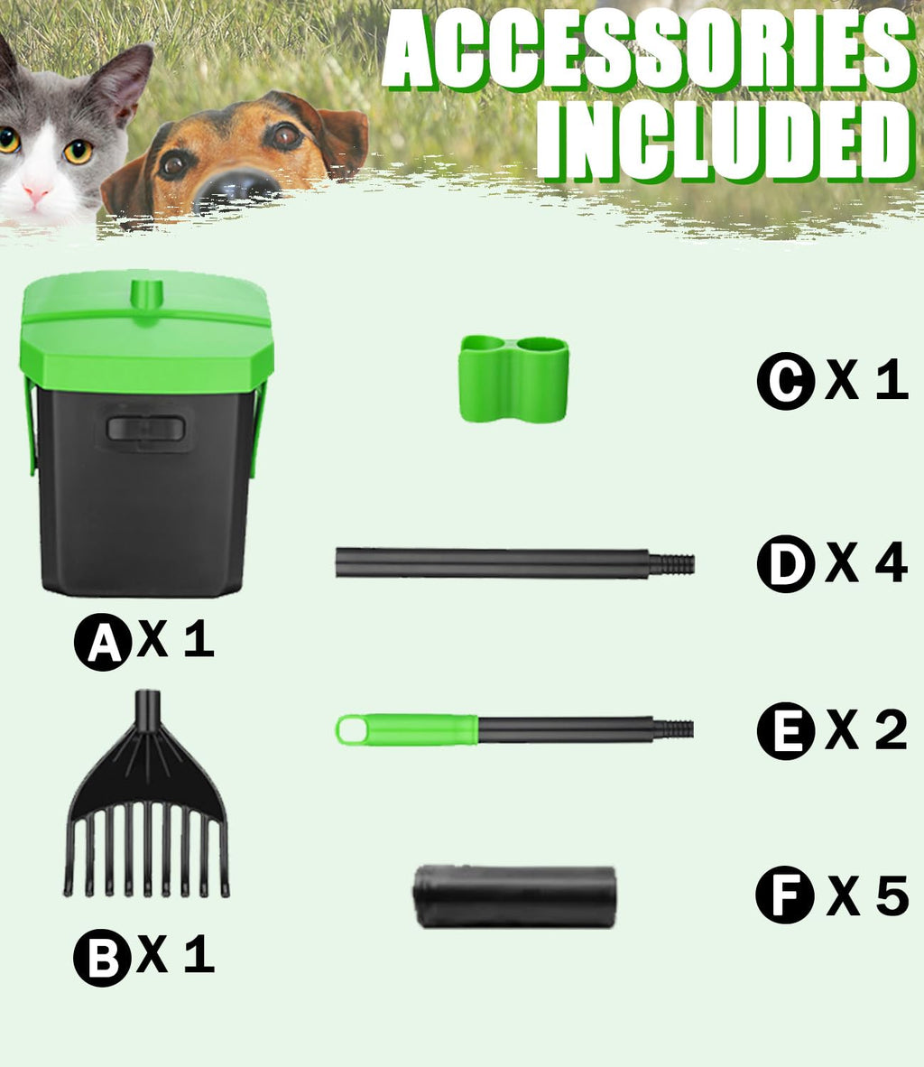 FUSBUNTY Dog Pooper Scooper, Swivel Bin & Rake Set with 100 Waste Bags