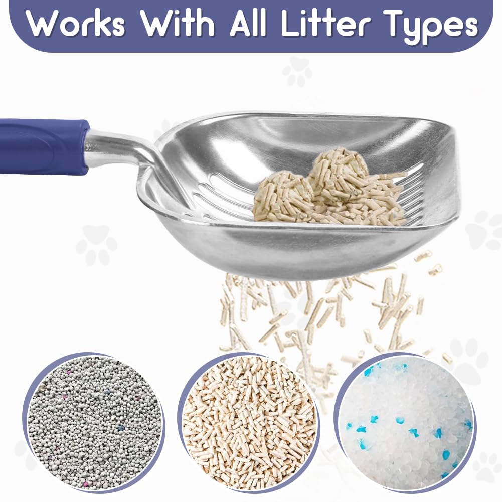 Cat Litter Scoop, Metal Cat Scooper, Plastic Handle Scoop, Sifting Shovel of Christmas– Heavy Duty Aluminum Alloy Litter Box Scoop with Deep Mesh, Design for Easy Waste Removal and Cleaning(Dark Blue)