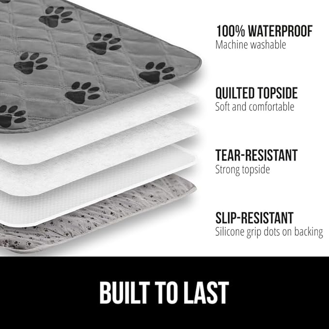 GORILLA GRIP Waterproof Couch Cover for Dogs, Gripped Slip Resistant Backing, Leak Proof Washable Dog Blanket Covers Sofa, Bed, Sectional, Crate, Car, RV Seats, Pet Puppy Essentials, 50x40 Gray Paw