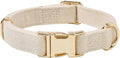 YUDOTE Soft Cotton Hemp Dog Collar with Metal Buckle Adjustable Tweed Dog Collars for Small Medium Large Dogs(Beige,Medium)